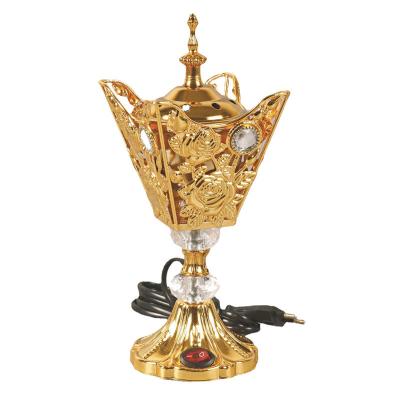 China New Style Gold Iron Middle Eastern Metal Candle Aroma Oil Burner Warmer Electric Censer For Ramadan Decor for sale