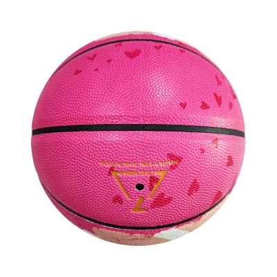 China Leather Wholesales Outdoor Basketball Customized Size Custom Basketball Pink 7 Color Leather Cartoon Cupid Logo for sale