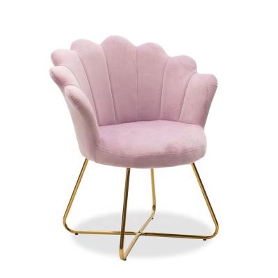 China Modern Style Extended Velvet Curved Leisure Plating Metal Pink Flower Shaped Leg Velvet Gold Chair for sale