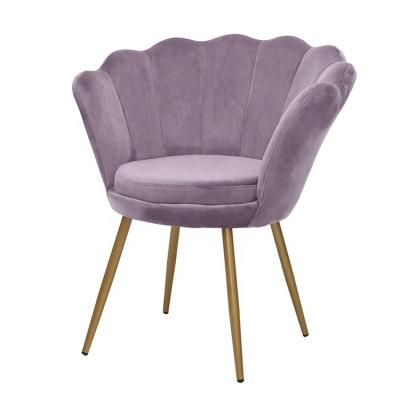 China Best Selling Leisure Plating Metal Velvet Curved Pink Flower Shaped Leg Velvet Golden Extended Chair for sale