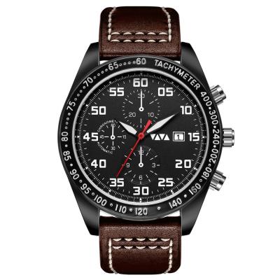 China Men Waterproof Sports Waterproof Multifunction Watch Three-eye Calendar Belt Watch for sale