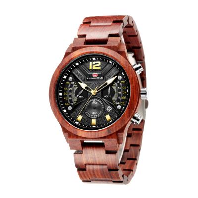 China 2021 Men's Chronograph erkek kol saati luxury stylish wooden chronograph watch military quartz watches in wooden gift box for sale