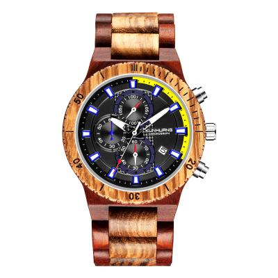 China 2021 Men's Chronograph erkek kol saati luxury stylish wooden chronograph watch military quartz watches in wooden gift box for sale