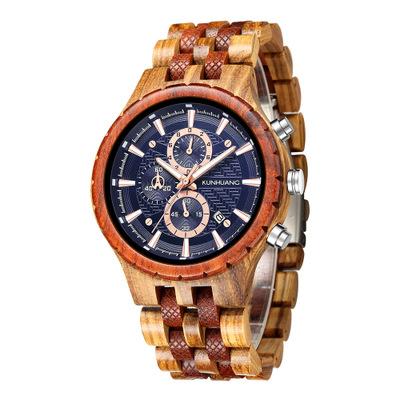 China 2021 saati bayan quartz men's chronograph watch wooden men kol watches with luminous hands in wooden gifts box Dropshipping custom logo for sale