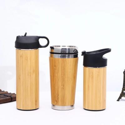 China Sustainable Eco Friendly Bamboo Tumbler BPA Free Stainless Steel Travel Flask Water Bottle Coffee Cup Mugs with Tea Infuser for sale