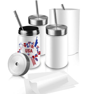 China RTS 17oz Viable Sublimation Mask Mason Jar Tumbler With Metal Straws And Sublimation Shrink Wrap Great DIY Gift For Men And Women for sale