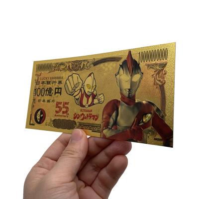 China Japan Wenzhou factory 12 designs Japan ultra-man anime golden banknote for boy gift for sale