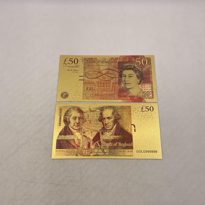 China UK Non-currency Elizabeth Movie Prop Money Pounds GBP 24k Gold Foil Banknote for sale