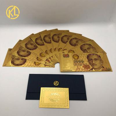 China Waterproof& Durable Fast Delivery Singapore 1000 SGD 24k Gold Plated Fake Money Banknote For Collection for sale