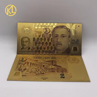 China Waterproof& Durable Fake Real Money Look Like Gold Plated Singapore SGD 2 Bill Banknote In Stock for sale