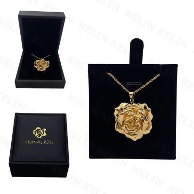 China Beautiful Full Colors 24K Gold Plated Real Rose Necklace Handmade Craft Natural Flower Jewelry For Love Gift And Wedding Mother's Day Gift for sale