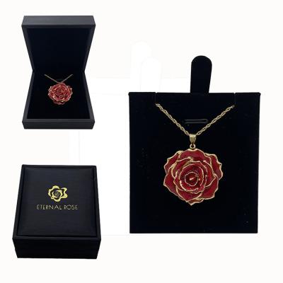 China Beautiful Colors Valentine's Day Gifts Women Jewelry Rose Flower Shaped Pendant Necklace With Box for sale