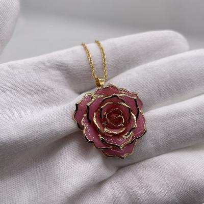 China Beautiful Colors Multiple Colors Choice Women Jewelry Preserved Fresh Rose Flower Shaped Pendant Necklace for sale