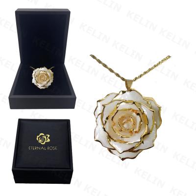 China Beautiful Full Colors 24K Gold Plated Real Rose Necklace Handmade Craft Natural Flower Jewelry For Love Gift And Wedding Mother's Day Gift for sale