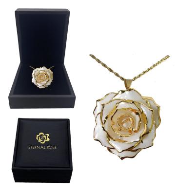 China Hot Selling Beautiful Colors Gold Plated Real Rose Flower Necklace Handmade Craft Natural Jewelry for Love Gift and Wedding Mother's Day Gift for sale