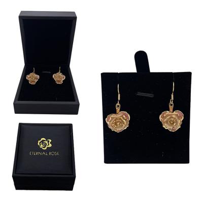 China Beautiful Colors Fast Delivery Women Jewelry 24K Rose Gold Plated Flower Ring Earrings for sale