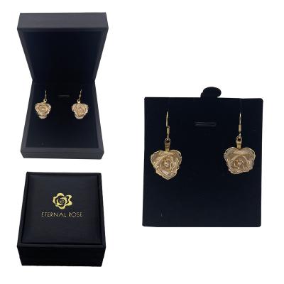 China Elegant Beautiful Colors Ladies Jewelry Real Rose Flower Eardrop Pendant Earrings With Gift Box for sale