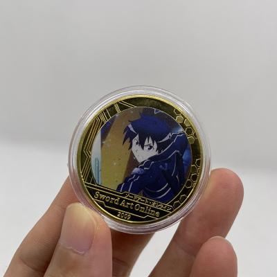 China Hot Sale Japan 24K Gold Plated Sword Anime Kingdom Collectible Metal Coin With Acrylic Case for sale