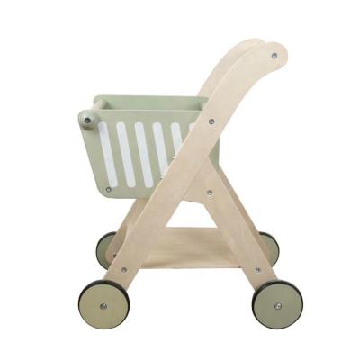 China Playing Hot Selling Pretend Play Wooden Baby Walker Mini Shopping Cart Toy For Children for sale