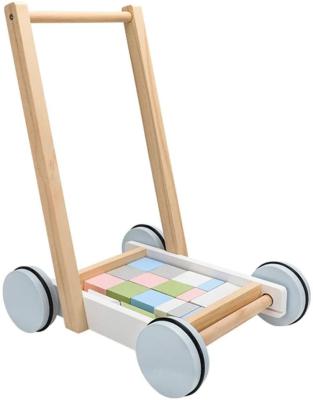 China Children's Toys Wooden Push and Pull Toy Toddler Outdoor Activity Walker Block and Roll Cart for sale