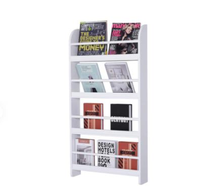 China Minimalist 4 Tier Space Saving Design Water Resist Wooden Home Office Decoration Wall Magazine Racks Book Rack Shelf for sale