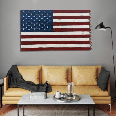 China Wooden American Flag Hanging Rustic Wooden American Flag For Wall Decoration In Home Indoor Cafe Bar for sale