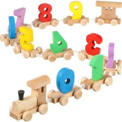 China Cute Fun 12pcs Wooden Block Digital Block Train Set Number Toy For Boys Girls Learning Counting Numbers 0-9 STEM Preschool Toys for sale