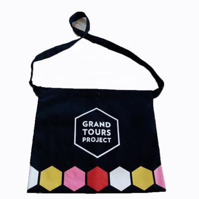 China Portable Recycling Musette Canvas Bag Black With Two Sided Logo for sale