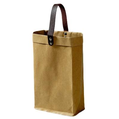 China Recyclable High Quality Thick Recycled Waterproof Wine Bottle Packing Gift Wrapping Paper Bag With Two Leather Handles for sale