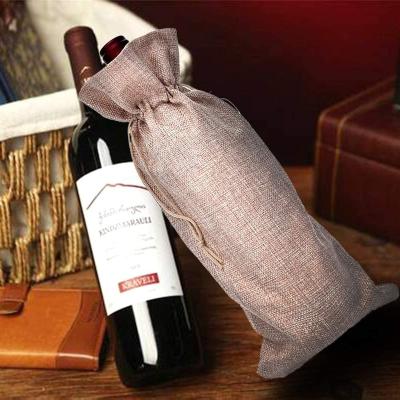 China Wholesale Wine Bag Drawstring Reclycled Burlap Eco Friendly Bottle Gift Bag for sale