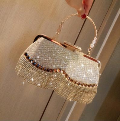 China Lady Hot Selling Fashion Diamond Fashion Elegant Crystal Clutch Evening Bag Rhinestone Handbags With Tassels for sale