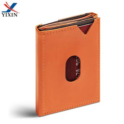 China Custom Genuine Leather Slim Triple Wallet RFID Credit Card Holder Slim Wallet With Zipper Coin Pocket for sale