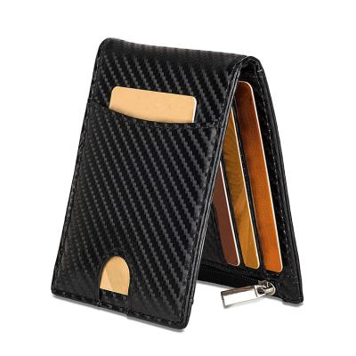 China New Carbon Fiber RFID US Dollar Multi-Card Border RFID Wallet Fashion Slim Men's Wallet Metal PU Wallet for sale