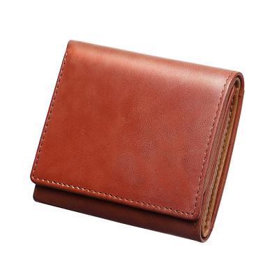 China Guangzhou Leather Wallet Japanese Style Short Wax Multi-Function Triple Vertical Border Waterproof Leather Oil-proof Customized for sale