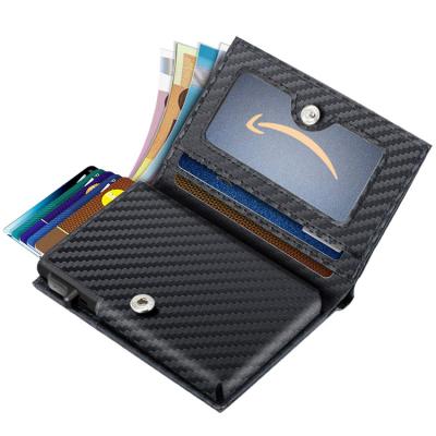 China RFID Blocking Protects Carbon Fiber Business Leather Metal Aluminum Wallet For Men RFID Blocking Noise Slim Up Card Holder Custom Logo for sale