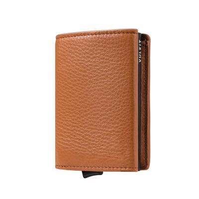 China rfid blocking new design business card case genuine leather rfid blocking noise aluminum wallet for men for sale