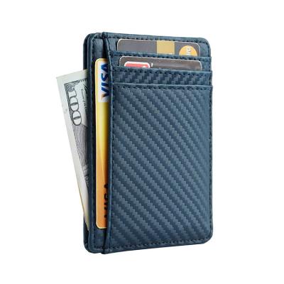 China RFID Rfid Blocking Slim Custom Minimalist Vintage Mens ID Card Holder Carbon Fiber Genuine Leather Wallet With ID Card Window for sale