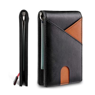 China Wholesale RFID Bi-Fold Embossed Super Slim Genuine Leather Small Wallet Men Wallets With Money Clip Pull Tag Card Holder for sale