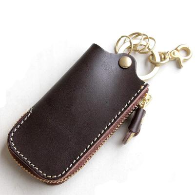 China Custom Made Genuine Leather Japan Style Factory Car Key Holder Case Zipper Key Bag For Men for sale