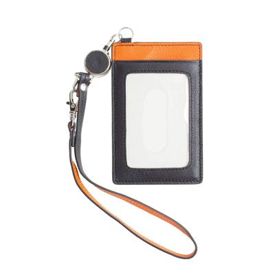 China Japan Style Custom Leather Card Holder Employee Name Badge ID Card Holder with Lanyard for sale