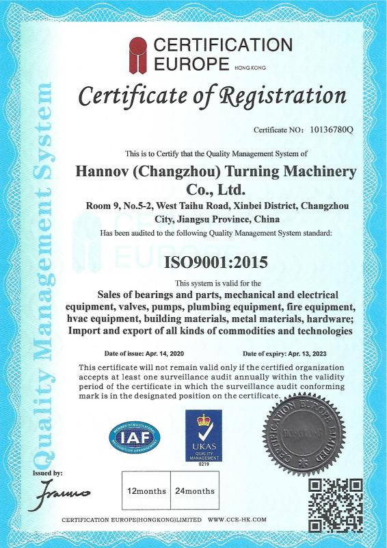 ISO9001 - Hannov (Changzhou) Turning Machinery Co., Ltd.