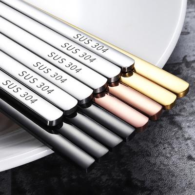 China Disposable Custom Korean Metal Chopsticks Logo Square Anti Scalding Metal Stainless Steel Chopsticks for sale