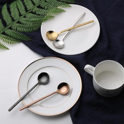 China Disposable Fashional Colorful Stainless Steel Black Gold Spoon Long Handle Coffee Spoon for sale