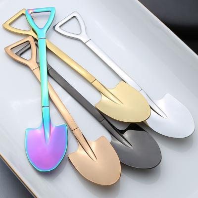 China Disposable SS304 Colorful Shovel Shape 15.5CM Christmas Decorative Dessert Spoon Metal Tea Spoon for sale