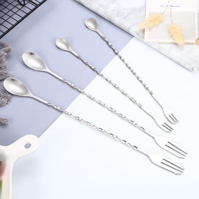 China Disposable 304 Stainless Steel Bar Mixing Spoon Long Handle Stirring Spoon Fine Thread Bar Spoon for sale