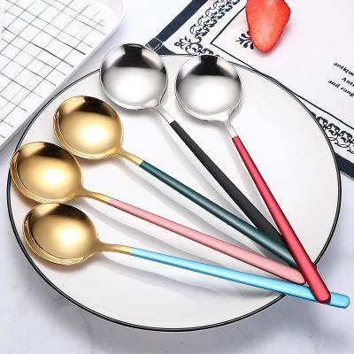 China Popular Amazon Custom Mini Small Long Handled 304 Stainless Steel Teaspoon Metal Gold Disposable Dessert Tea Spoon 19.5cm for sale