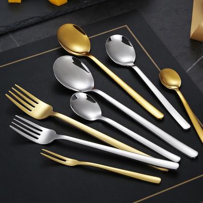 China 304 Stainless Steel Disposable Spoon Flatware Spoon Fork Korean Coffee Handle Long Stir Spoon Metal Cutlery Set for sale