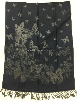 China Comfortable fashion the latest Australia navy blue jacquard women wrap pashmina butterfly viscous scarf for sale