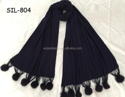 China Comfortable Fashion Tops Selling Large Winter Lady Rabbit Fur Pompom Solid Cashmere Scarf for sale