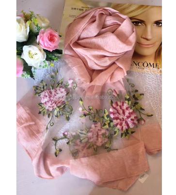 China Newest Scarves Wholesale Late Summer Embroidery Silk Cotton Scarves Flowers Dress Hijabs Shawls Girls Perfect Uniform Accessories Mascadas for sale